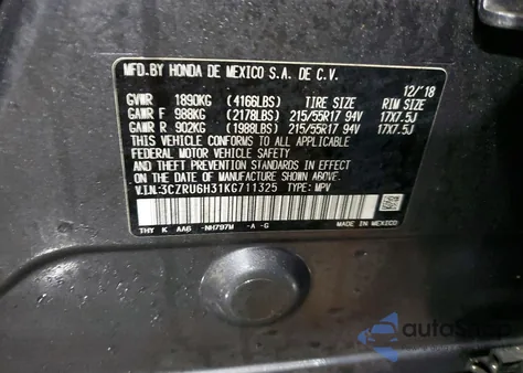 2019 Honda Hr-V Lx z USA, uszkodzony, nr VIN 3CZRU6H31KG711325